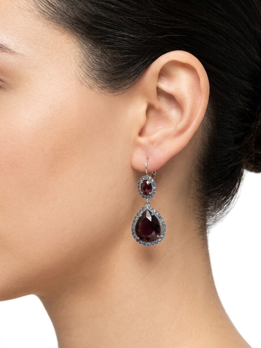 Elegant Garnet Drop Earrings in Deep Red